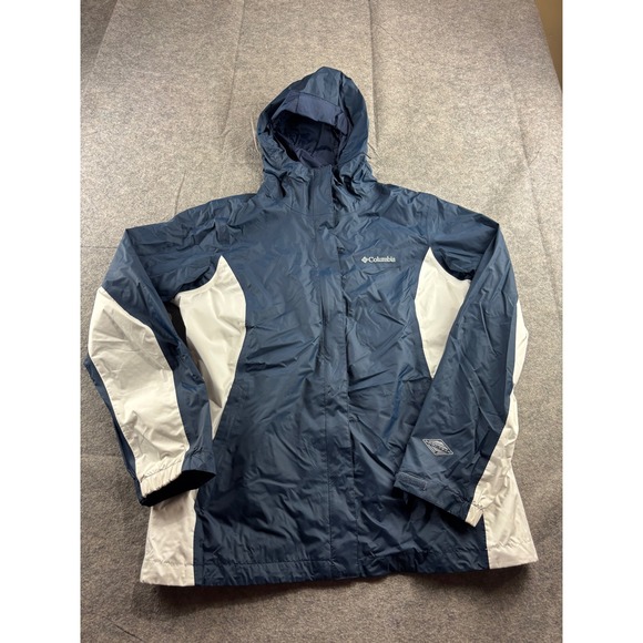 Columbia Jackets & Blazers - Columbia Omni-Tech Womens L Rain Jacket Navy Blue White Waterproof Hooded Gorp